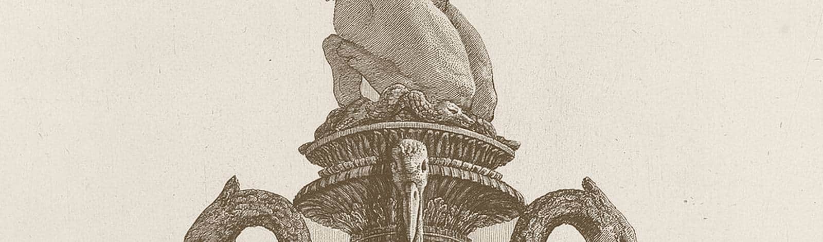Kupferstich von Piranesi: ein reich verzierter antiker Marmor-Kandelaber.
